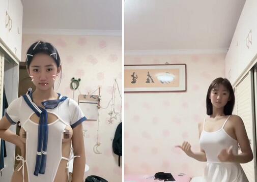 【裸舞】快手乳晕萌妹和颜值学妹 俩定制裸舞自慰视频